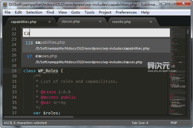 图中 ca 匹配了 capabilities.php 和 classese.php，选择就能快速切换